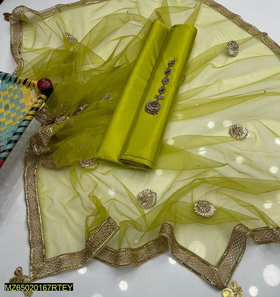 3 Pcs Women’s Unstitched Katan Silk Plain Suit