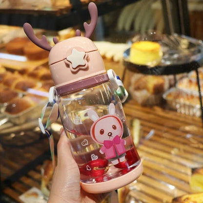 Children's Water Cup Kindergarten Primary School Baby Drop-resistant Cup Cute Girl's Antlers Water Pot Bag Straw Coke Bottle