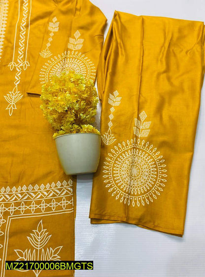 2 Pcs Women's Stitched Linen Block Printed Suit